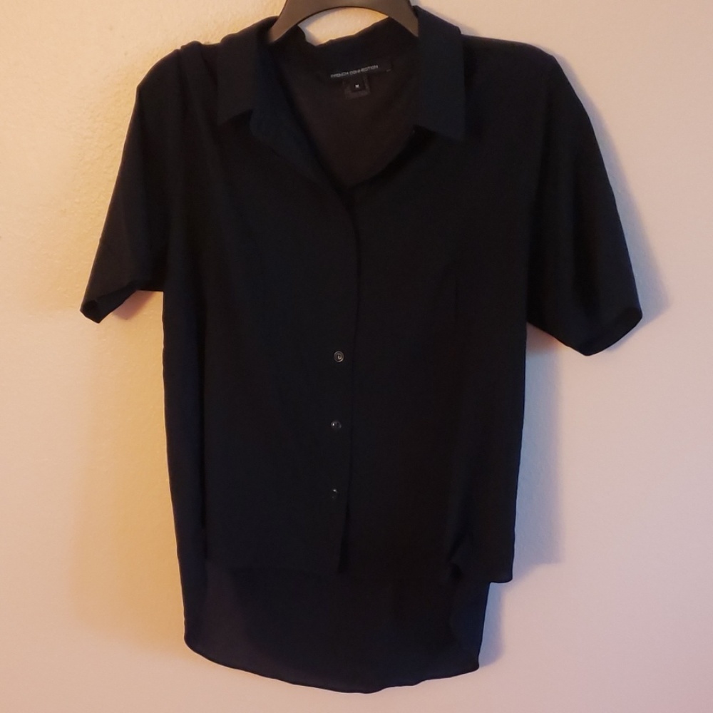 High low French Connection navy blue button up
